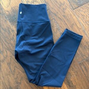 High-Waisted Blue Leggings with Moisture-Wicking Fabric